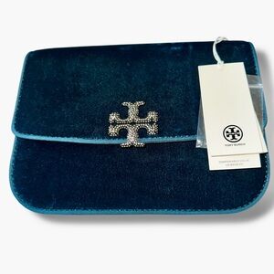 Tory Burch Britten Small Adjustable Velvet Shoulder Bag NWT $648 TEAL STUNNING